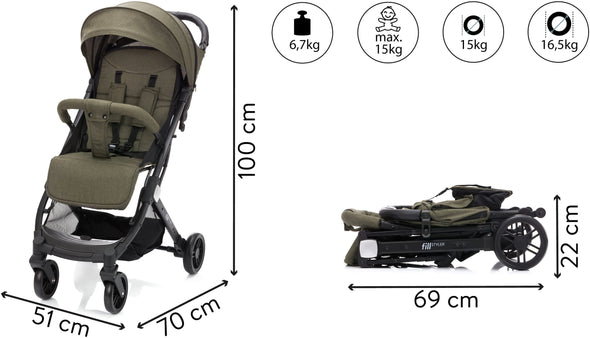 Cărucior sport Fillikid Styler verde măsliniu ușor de manevrat - LunaHome.ro
