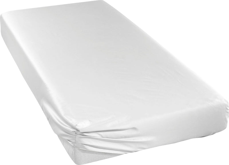 Cearceaf din satin mako alb, 100% bumbac cu elastic, 90x200 cm - LunaHome.ro