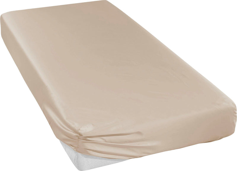 Cearceaf din satin mako bej, 100% bumbac cu elastic, 140x200 cm - LunaHome.ro