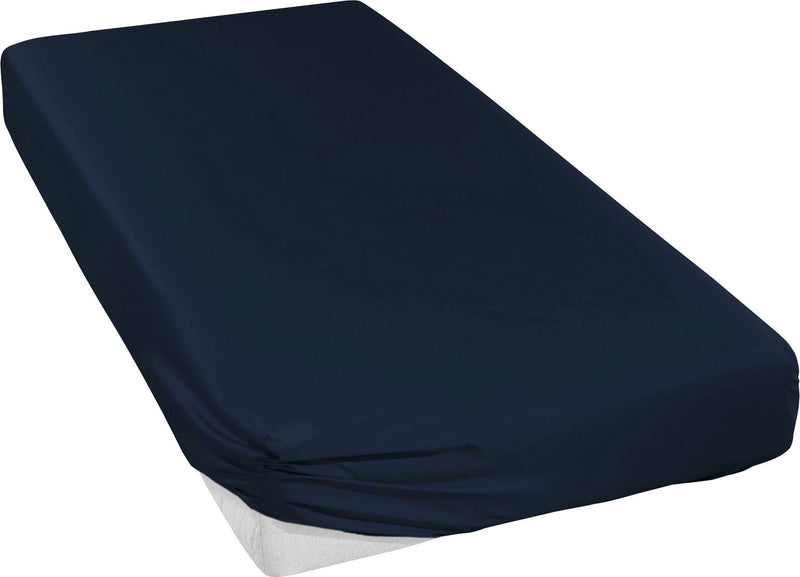 Cearceaf din satin mako bleumarin, 100% bumbac cu elastic, 140x200 cm - LunaHome.ro