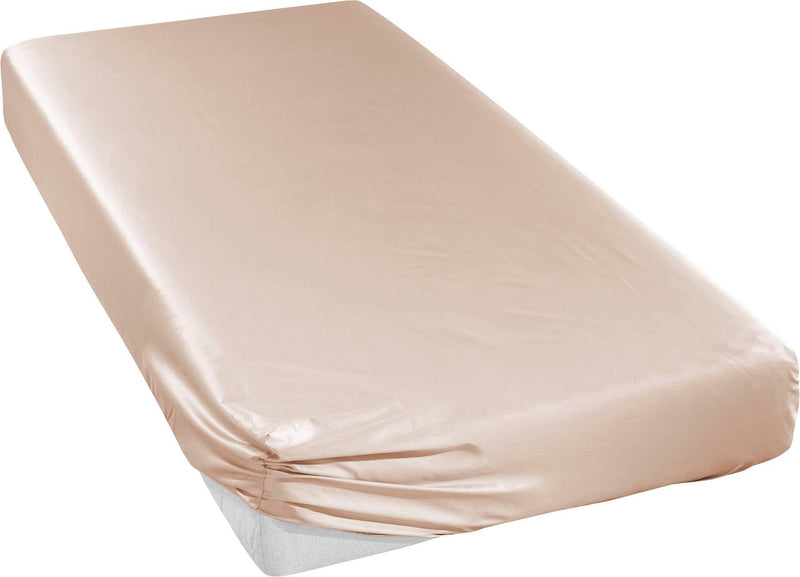 Cearceaf din satin roz piersica, 100% bumbac cu elastic, 180x200 cm - LunaHome.ro