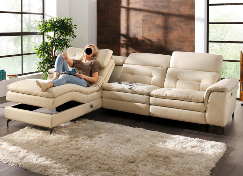 Colțar Bader cu reglaj electric si tetiere reglabile bej 288x222 cm - LunaHome.ro