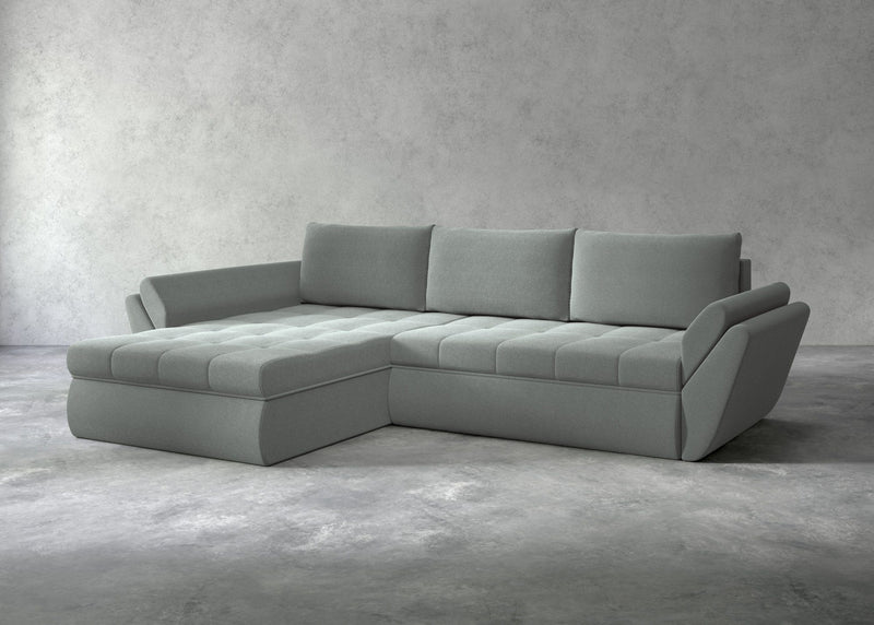 Colțar Iolani reversibil, extensibil cu depozitare, tapiterie gri 262x183 cm - LunaHome.ro