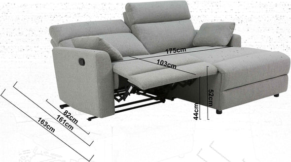 Colțar Jenna maro cu functie de recliner manuala 209x163 cm