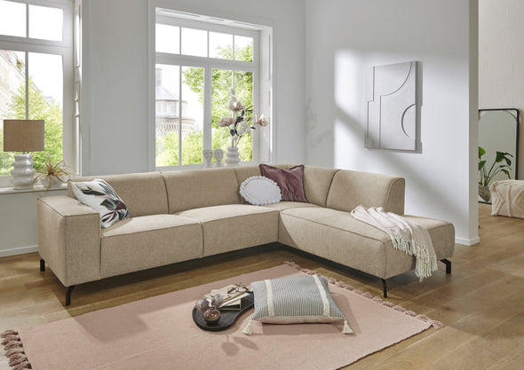 Colțar Lorcan fix cu sezlong pe dreapta, tapiterie moale taupe 210x275 cm