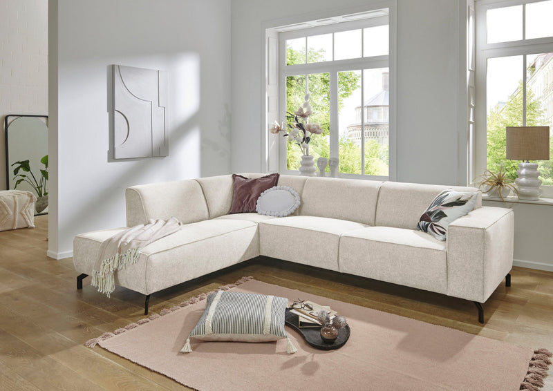 Colțar Lorcan fix cu tapiterie moale crem deschis 275x210 cm - LunaHome.ro