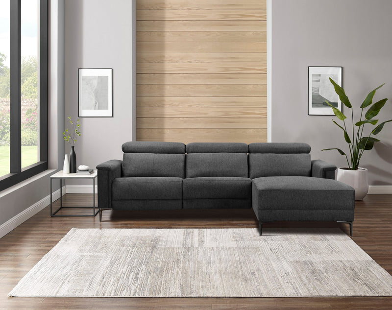 Colțar Lund cu tapițerie gri cu recliner reglabil electric 261x179 cm - LunaHome.ro