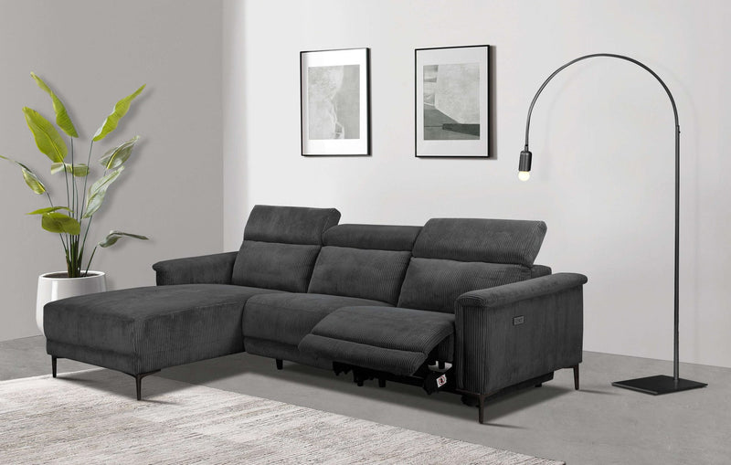 Colțar Lund cu tapițerie gri cu recliner reglabil mecanic 261x179 cm - LunaHome.ro
