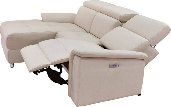 Colțar Pareli crem cu recliner electric, LED si USB 259 cm