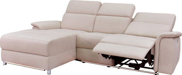 Colțar Pareli crem cu recliner electric, LED si USB 259 cm