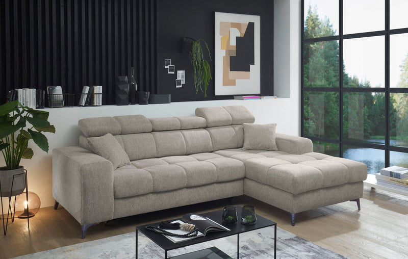 Colțar Sydney bej extensibil cu tetiere reglabile 268x172 cm
