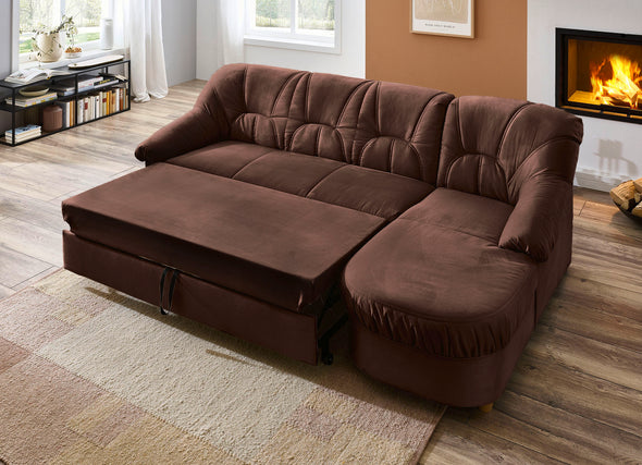 Colțar elegant din microvelur maro extensibil 143x224 cm - LunaHome.ro
