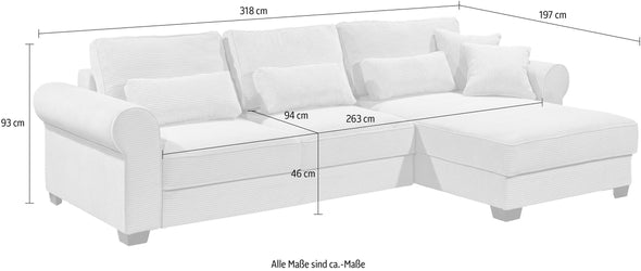 Colțar extensibil Angelina din pluș gri cu perne 318x197 cm