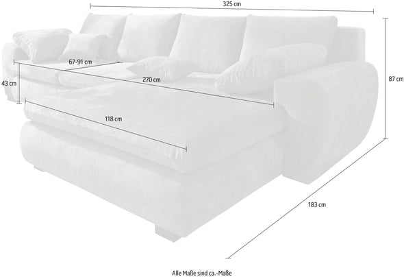 Colțar extensibil Cara Mia din microfibră de lux gri 325x183 cm - LunaHome.ro