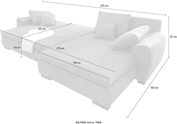 Colțar extensibil Cara Mia din microfibră de lux gri 325x183 cm - LunaHome.ro