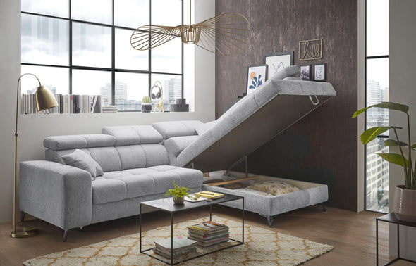 Colțar Sydney gri deschis cu reglaj electric si tetiere reglabile 282x198 cm