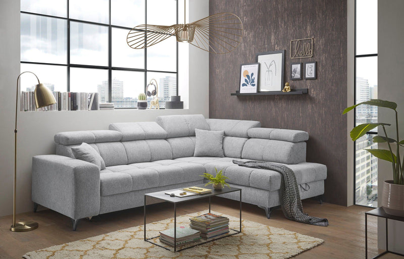 Colțar Sydney gri deschis cu reglaj electric si tetiere reglabile 282x198 cm - LunaHome.ro