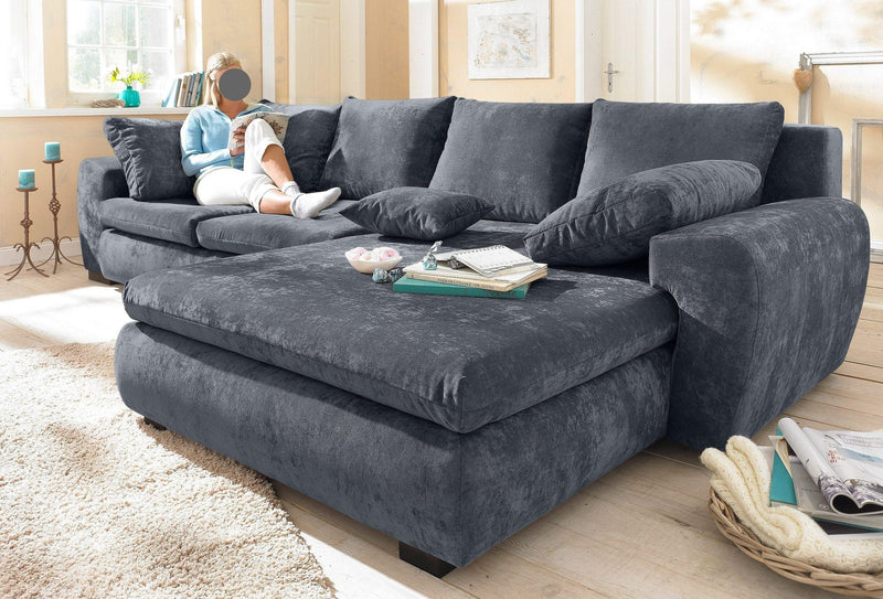 Colțar fix Cara Mia din microfibră de lux gri 325x183 cm - LunaHome.ro