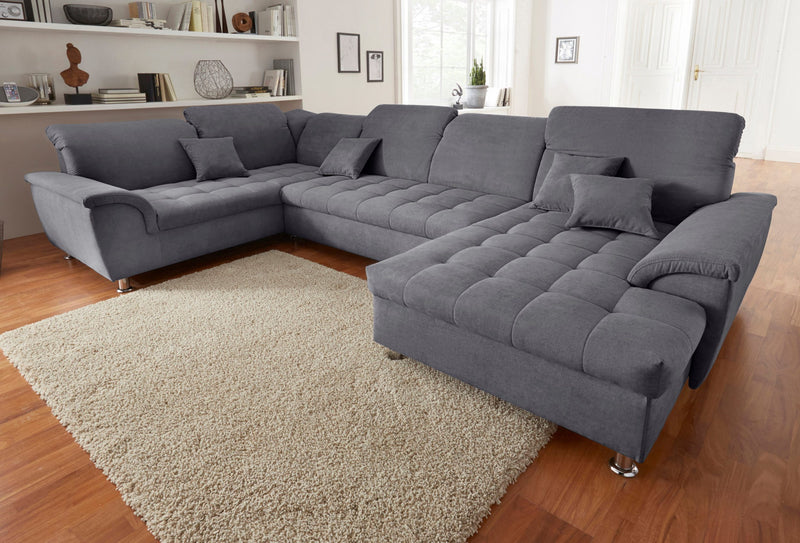 Colțar in forma de U Franzi gri extensibil cu depozitare 352x214 cm - LunaHome.ro