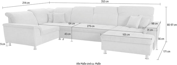 Colțar in forma de U Franzi gri extensibil cu depozitare 352x214 cm