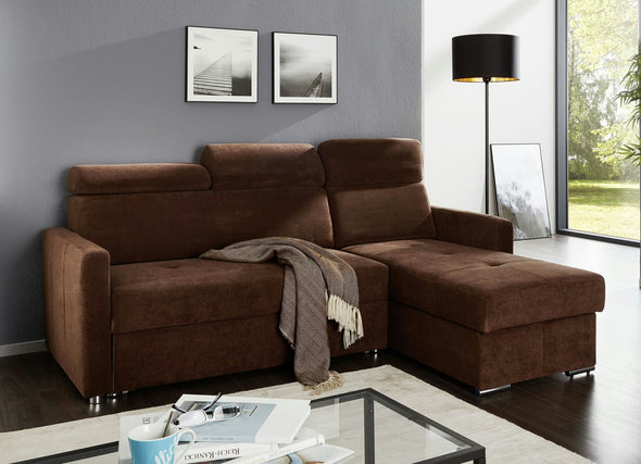 Colțar maro extensibil cu depozitare si tetiere reglabile 213x165 cm - LunaHome.ro