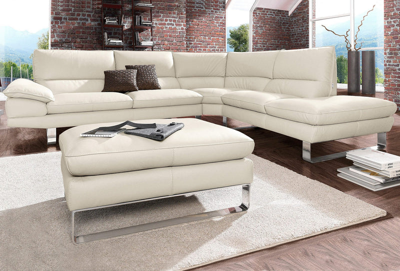 Coltar CALIA ITALIA Dave, din piele naturala crem cu sezlong pe dreapta, 297x233 cm - LunaHome.ro