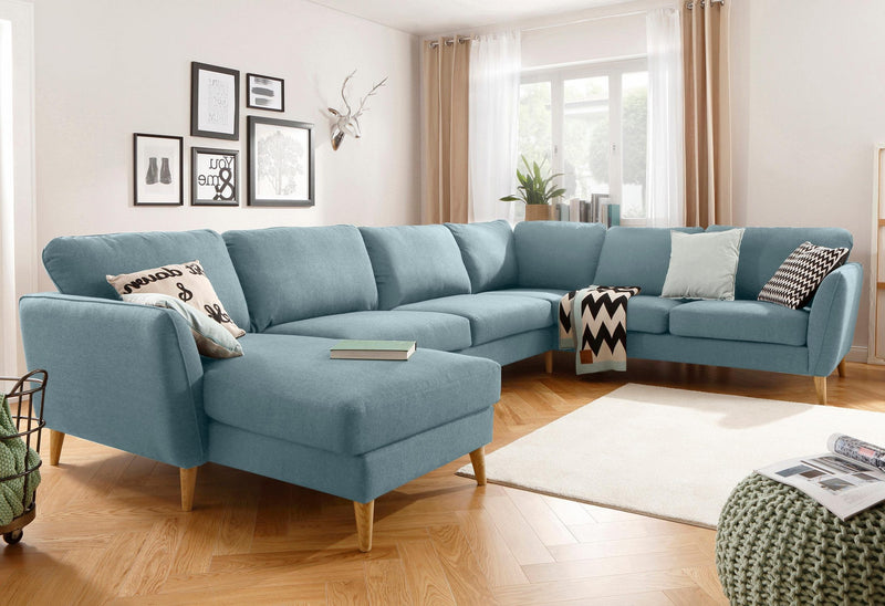 Coltar Marseille cu aspect de pâslă, picioare din lemn, 349x242 cm - LunaHome.ro