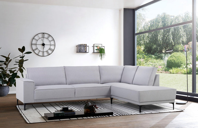 Coltar Oland cu tapiterie moale gri, picioare din metal, 289x210 cm - LunaHome.ro