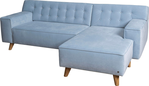Coltar TOM TAILOR NORDIC CHIC din catifea bleu, picioare din lemn, 236x151 cm - LunaHome.ro