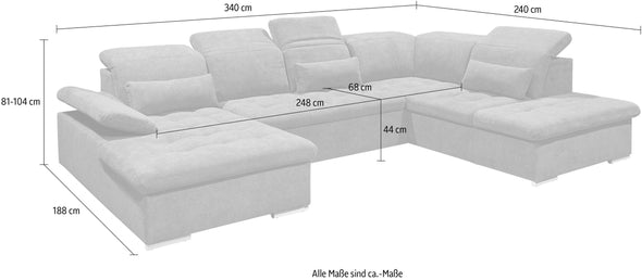 Coltar Wayne extensibil, cutie de depozitare, tetiere reglabile 240x340 cm - LunaHome.ro