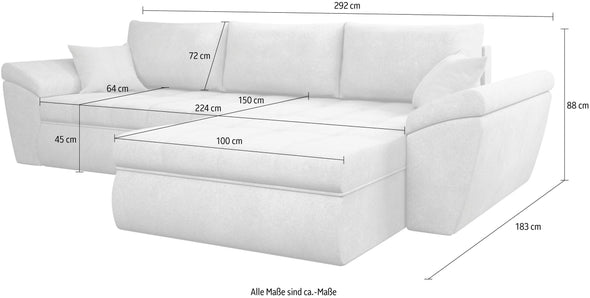 Coltar extensibil Eola cu depozitare si tapiterie gri, 292x183 cm