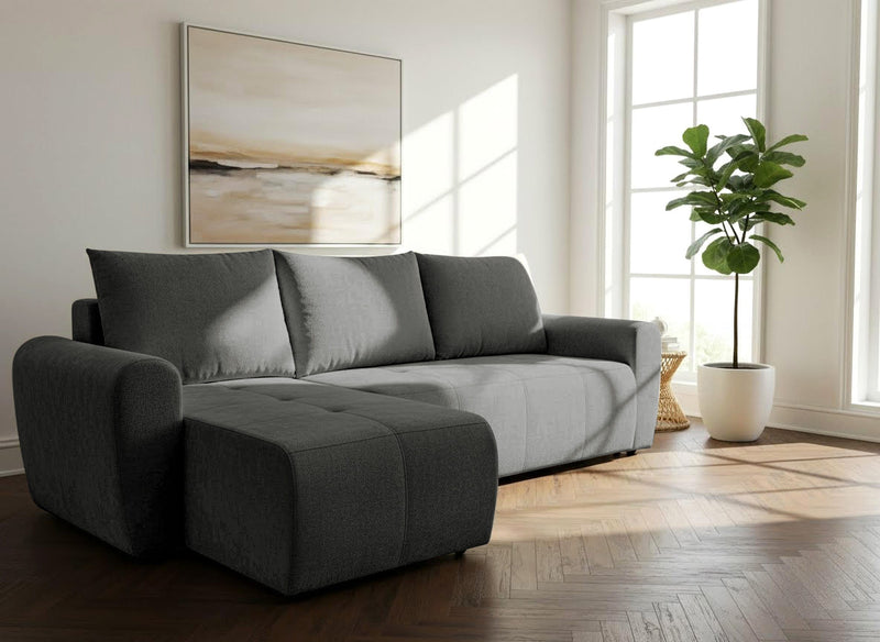 Coltar extensibil Nortrud-Chester gri inchis cu depozitare 241x144 cm