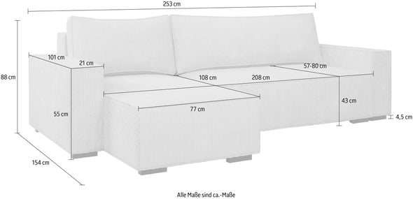 Coltar extensibil cu depozitare Winton din velur bej reversibil, 253x154 cm - LunaHome.ro