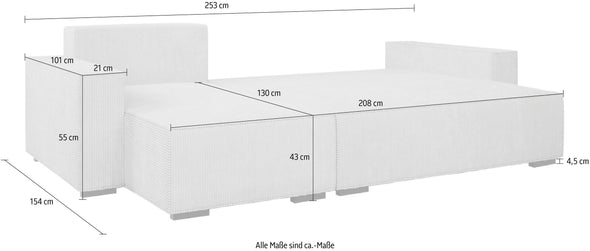 Coltar extensibil cu depozitare Winton din velur bej reversibil, 253x154 cm - LunaHome.ro