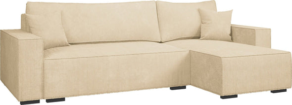Coltar extensibil cu depozitare Winton din velur bej reversibil, 253x154 cm - LunaHome.ro
