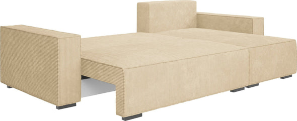 Coltar extensibil cu depozitare Winton din velur bej reversibil, 253x154 cm - LunaHome.ro