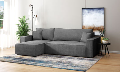Coltar extensibil cu depozitare Winton din velur gri reversibil, 253x154 cm - LunaHome.ro