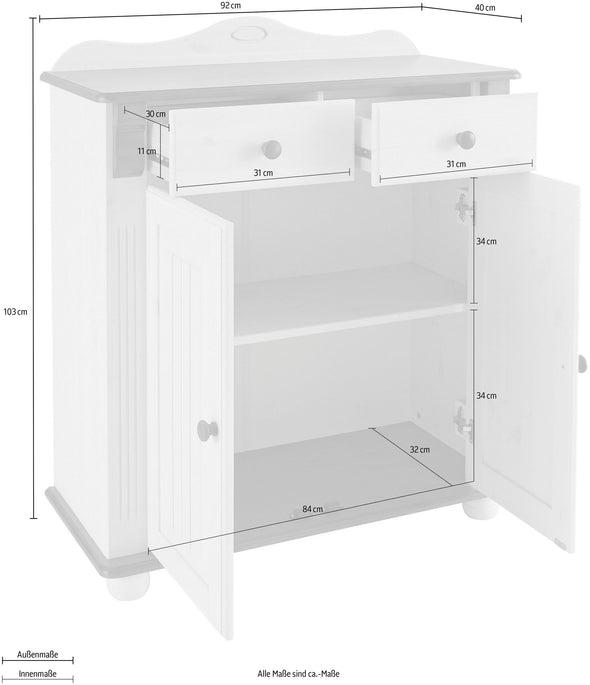 Comoda Adele din lemn de pin alb cu 2 usi 92 cm - LunaHome.ro