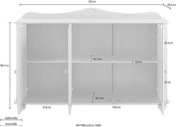 Comoda Adele din lemn de pin alb cu 3 usi 130 cm - LunaHome.ro