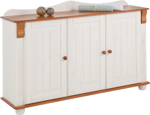 Comoda Adele din lemn de pin alb cu 3 usi 130 cm - LunaHome.ro
