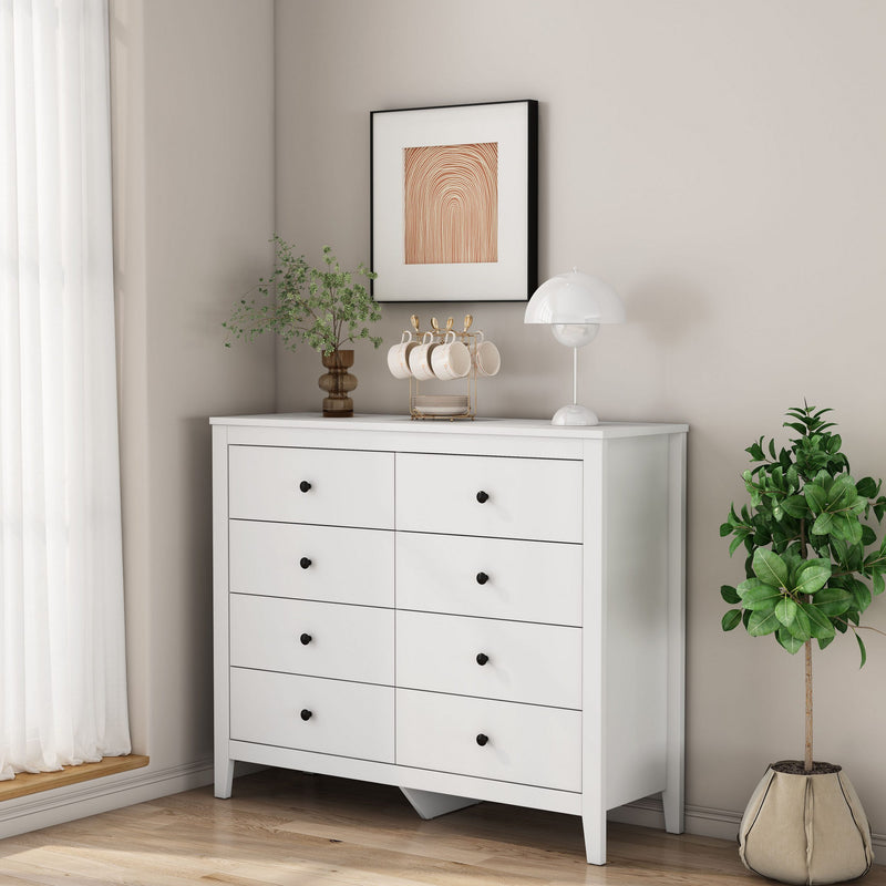 Comoda Borkum alb mat cu 8 sertare 120 cm - LunaHome.ro