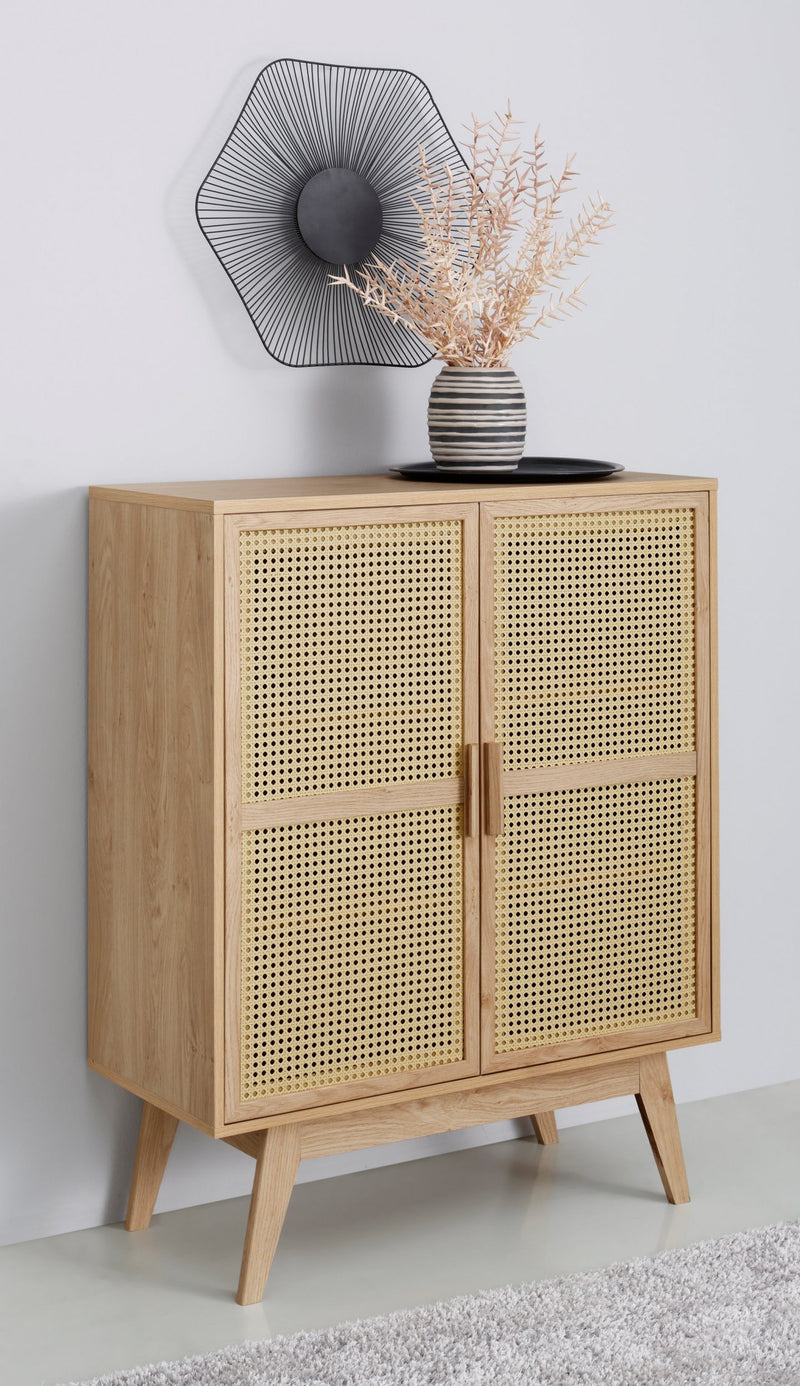 Comoda Bridget cu 2 usi cu tesatura de rattan scandinav 87 cm - LunaHome.ro
