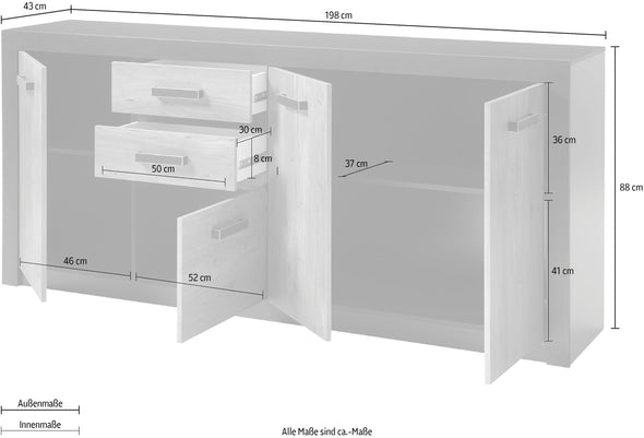 Comoda Briges cu design modern, culoare castan, 198 cm latime - LunaHome.ro