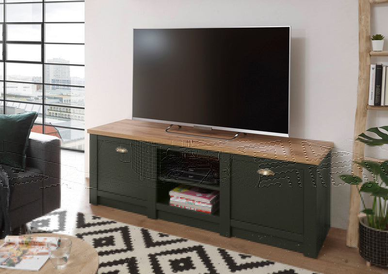 Comoda TV Cambridge verde inchis cu 2 usi, 152 cm - LunaHome.ro
