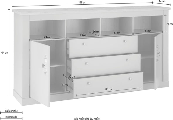 Comoda Chambord gri cu doua usi si 3 sertare 198 cm - LunaHome.ro