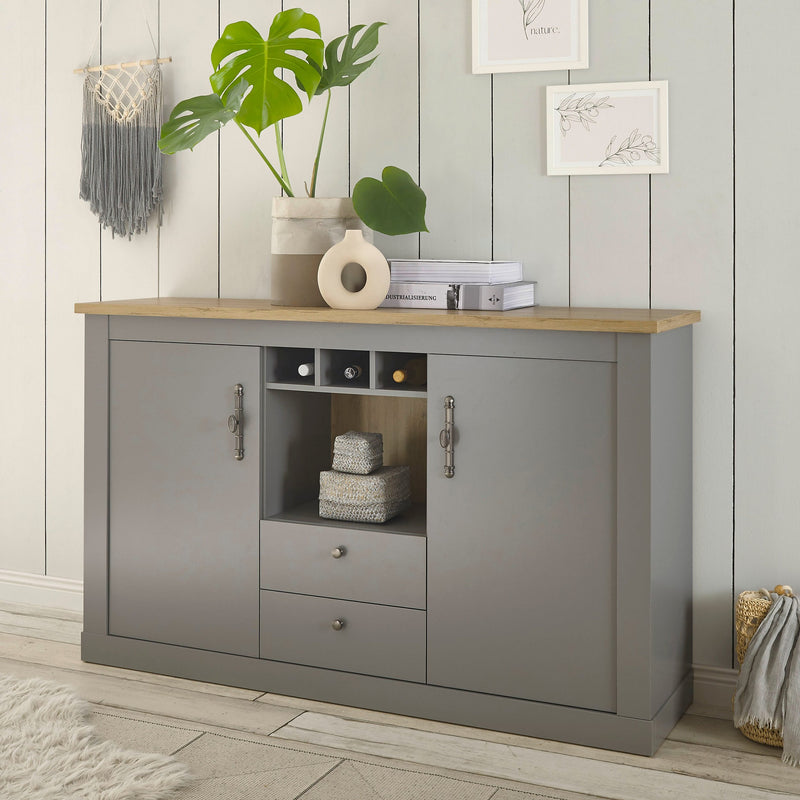 Comoda Chambord gri cu suport de vinuri, 166 cm lățime - LunaHome.ro