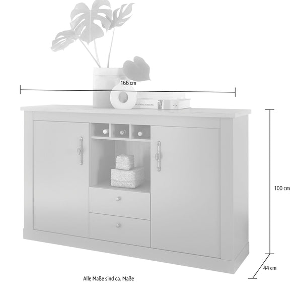 Comoda Chambord gri cu suport de vinuri, 166 cm lățime