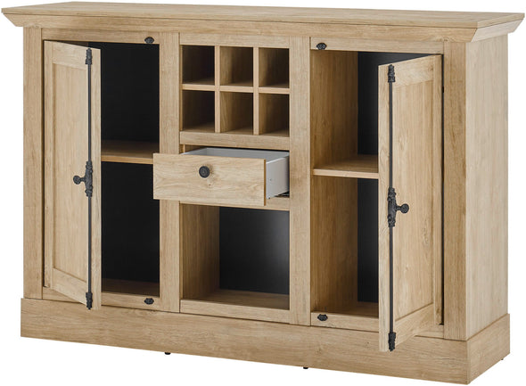 Comoda Cornwall rustica cu suport de vin culoare stejar 152 cm