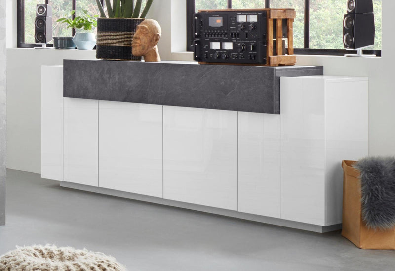 Comoda Coro cu design modern alba cu detaliu gri 200 cm - LunaHome.ro