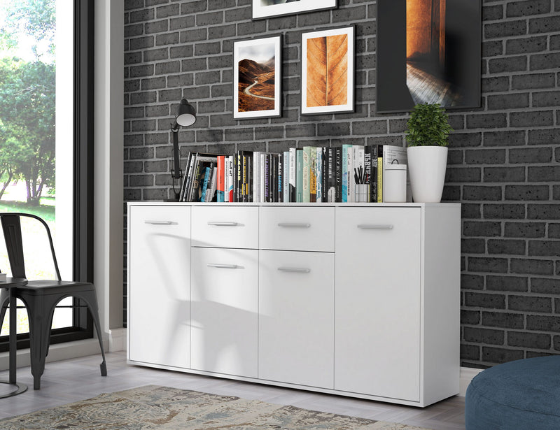 Comoda Forte cu design simplu alb 4 usi 2 sertare 162 cm